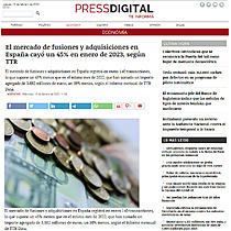 El mercado de fusiones y adquisiciones en Espaa cay un 45% en enero de 2023, segn TTR